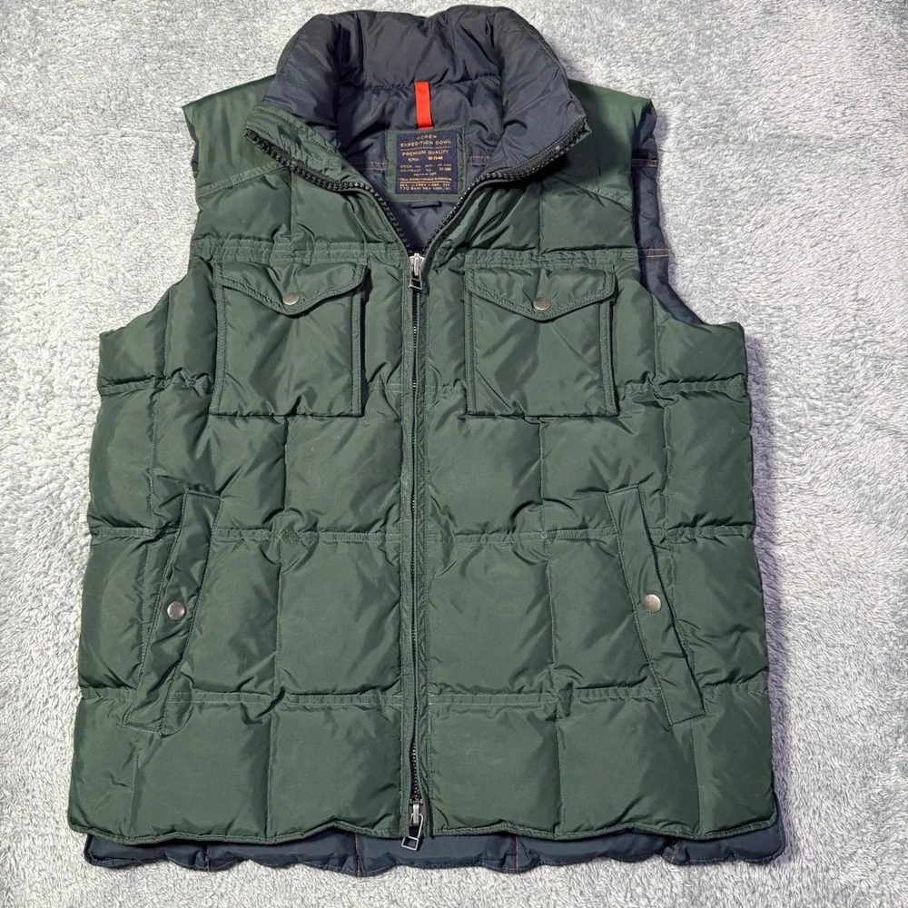 J Crew Expedition‎ Down Puffer Vest Military Green Full Zip Utility Pockets - M
